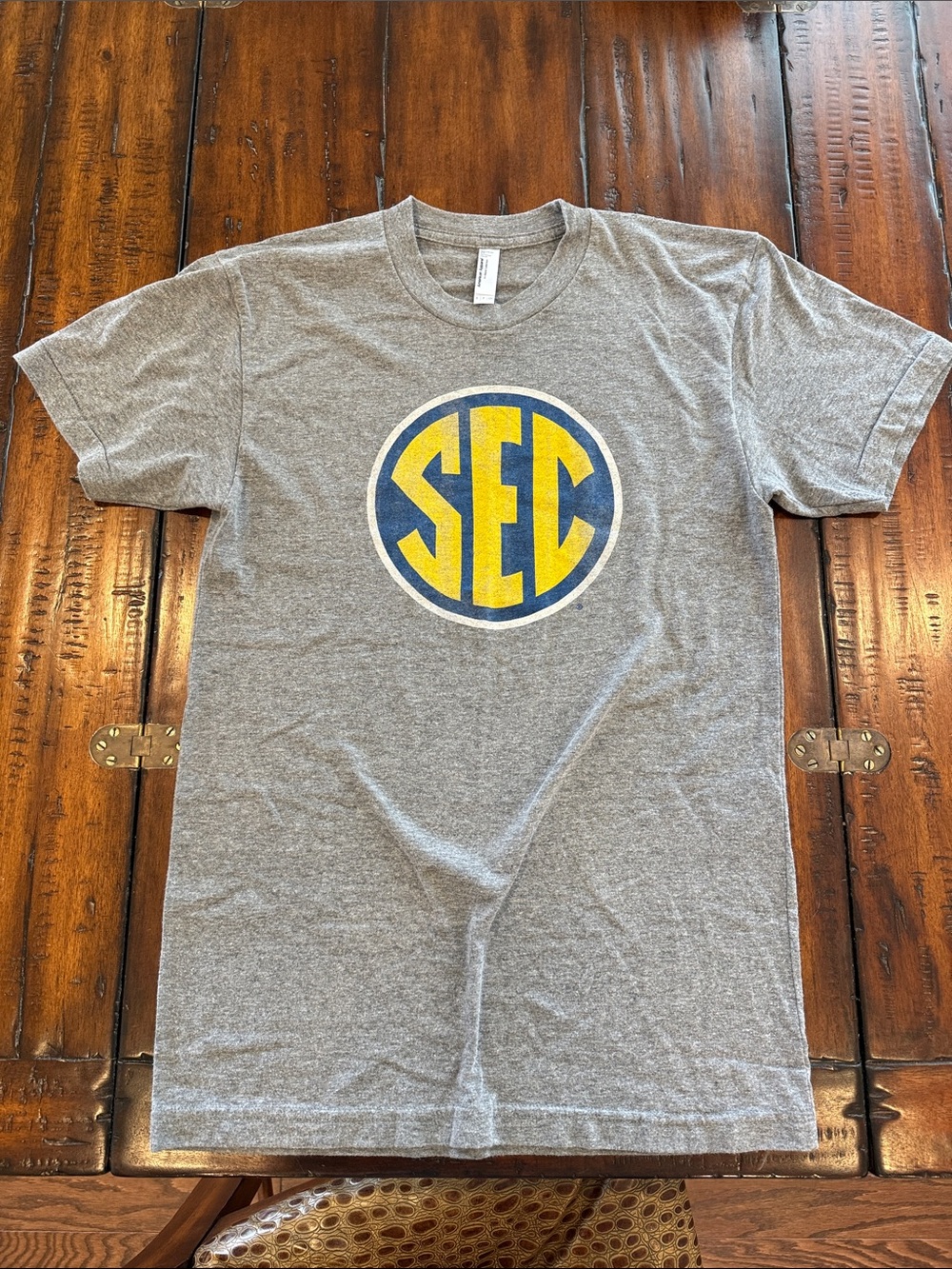 American Apparel Gray Short Sleeve Tee with Blue and Yellow SEC Logo